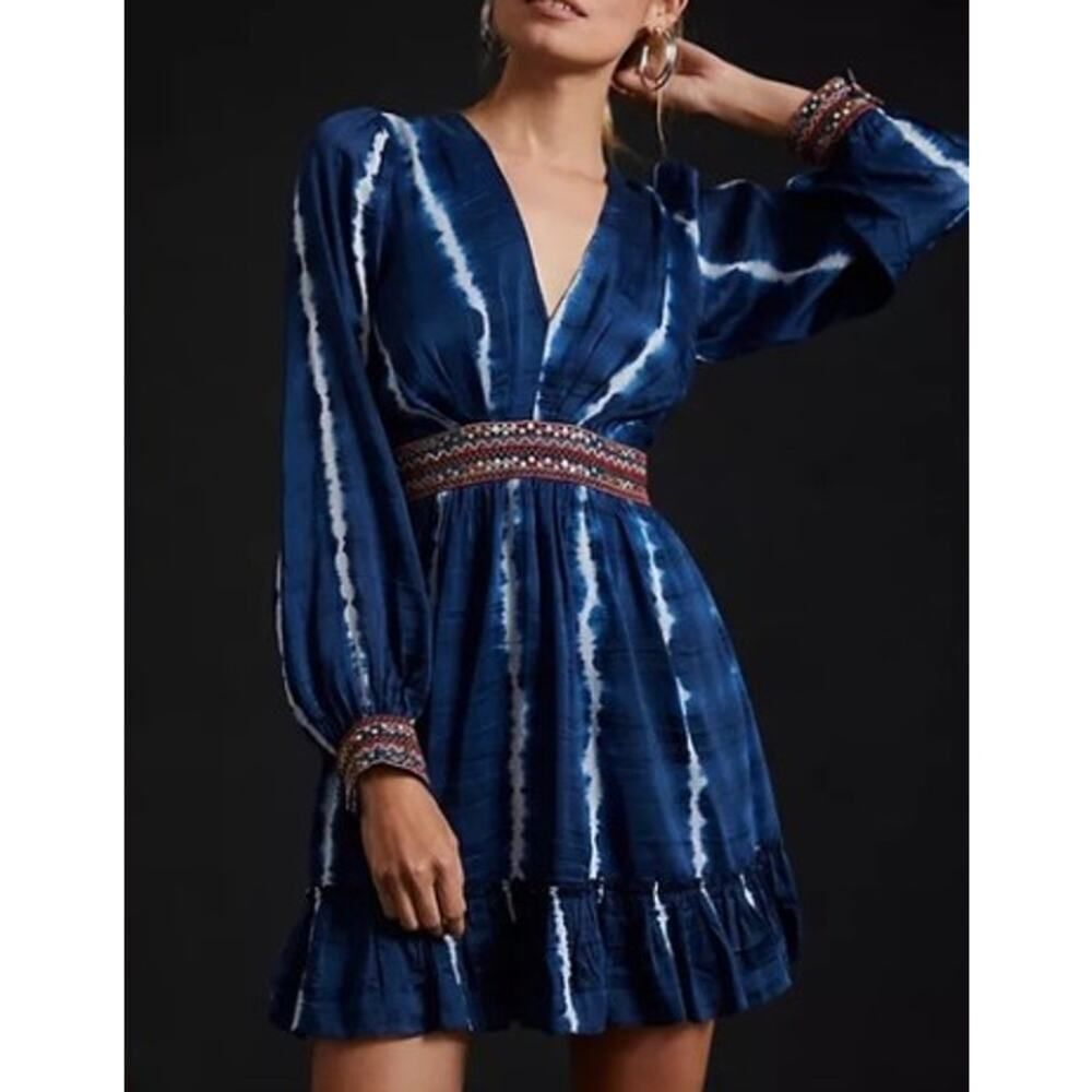 Anthropologie Verb by Pallavi Singhee Beaded Tie-Dye Mini Dress Women's Sz. XS